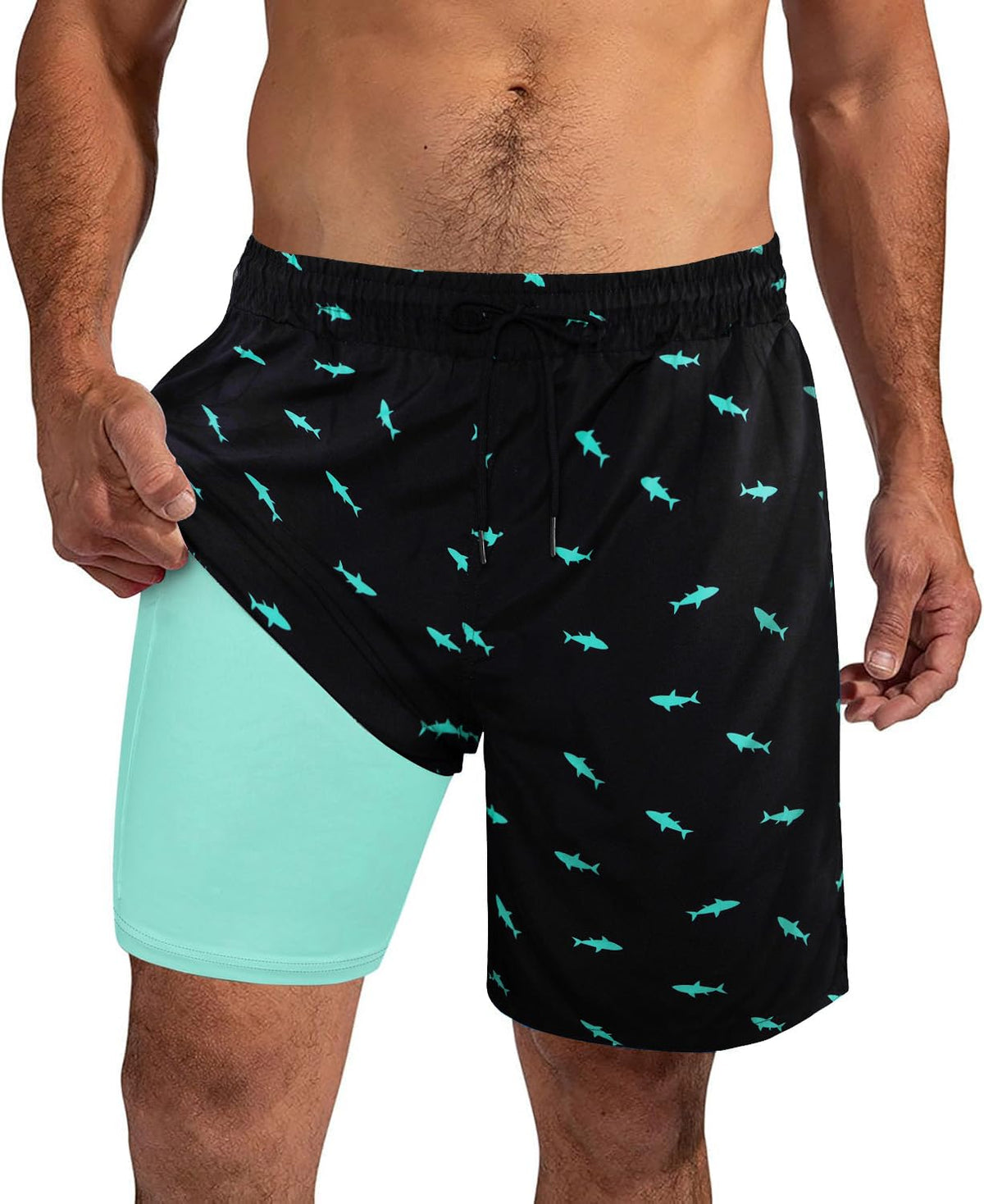 XiaoMoSha Mens Swim Trunks with Compression Liner 7" Quick Dry Board Shorts Bathing Suit with Pockets Swimwear Swimsuit S-2XL