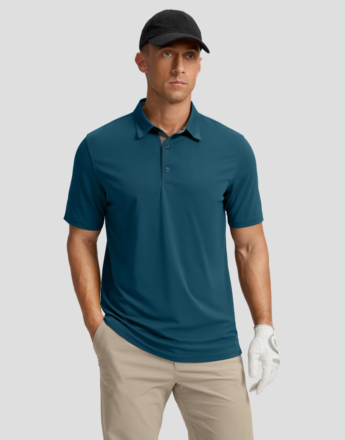 Men's Golf Shirts Dry Fit Moisture Wicking Performance Short Sleeve Collared Polo Shirts for Casual Tennis Bussiness (Reflecting Pond, XXXL)