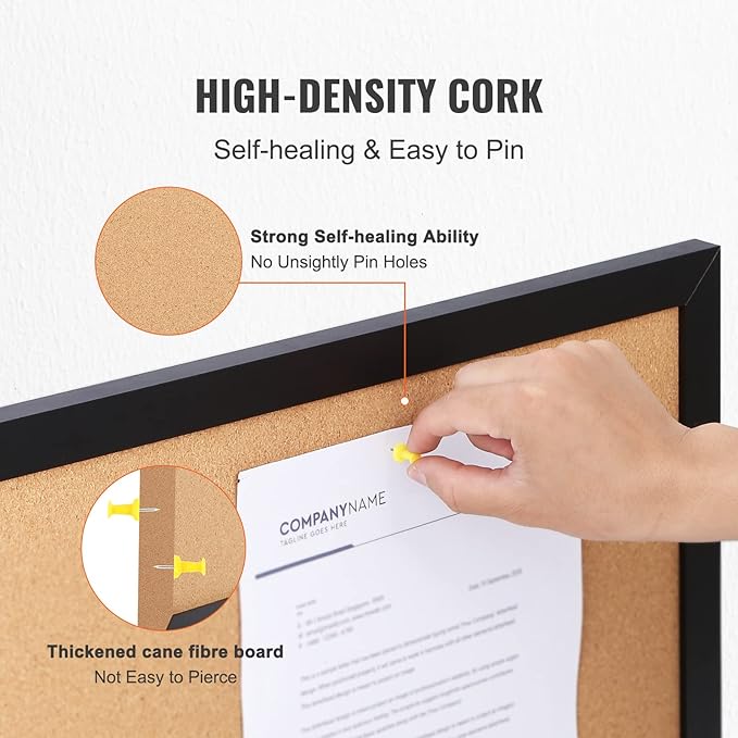 VEVOR Cork Board for Office, 36'' x 24'' Bulletin Board for Wall, Push Pin Board with Framed for Office Home and School