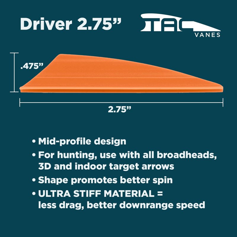TAC Vanes 2.75" Driver Arrow Vanes | Archery Fletching for Compound & Crossbow | Durable, Lightweight, High Accuracy, Red 100 Pack