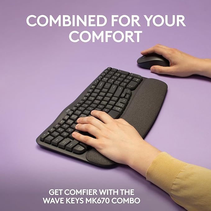 Logitech - Wave Keys MK670 Combo Ergonomic Wireless Keyboard and Mouse Bundle for Windows/Mac with Integrated Palm-Rest - Graphite (Renewed)