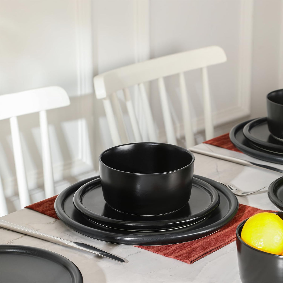 Stone Lain Eden 24-Piece Dinnerware Set Stoneware, Plates and Bowls Set, Dishwasher and Microwave Safe Dish, Dish Set for 8, Dark Blue