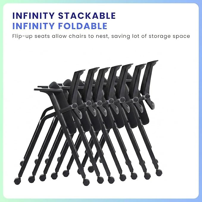 4 Pack Stackable Conference Room Chairs with Paddle Folding Office Chair Foldable Desk Chair Mesh Back and Arms for Conference Meeting Guest Reception Home Office Training Room Chair Black