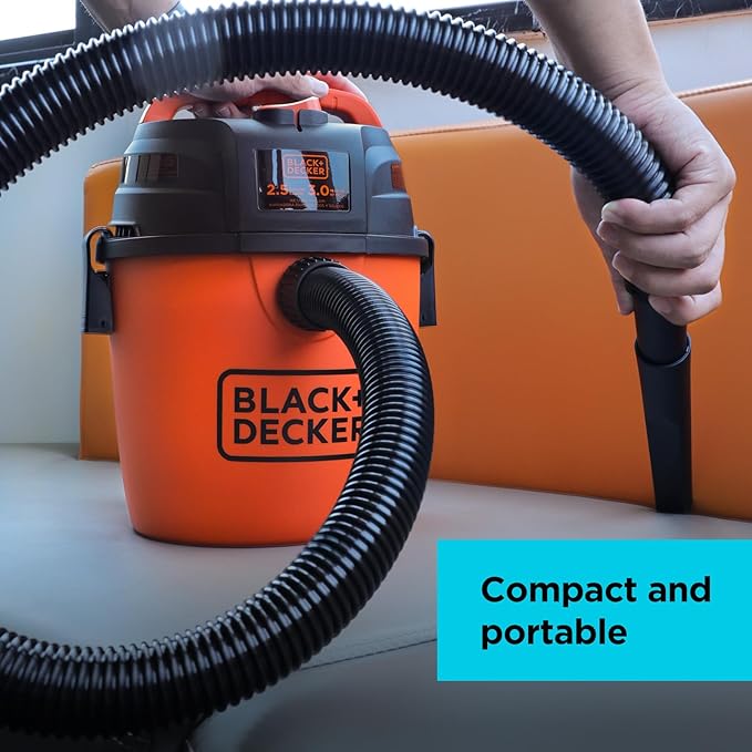 BLACK+DECKER Shop Vacuum Wet and Dry, Mini Shop Vac with Accessories, 2.5 Gallon 3 HP, Small Vacuum for Garage, Home and Pet, 80 CFM, BDXV18134PA