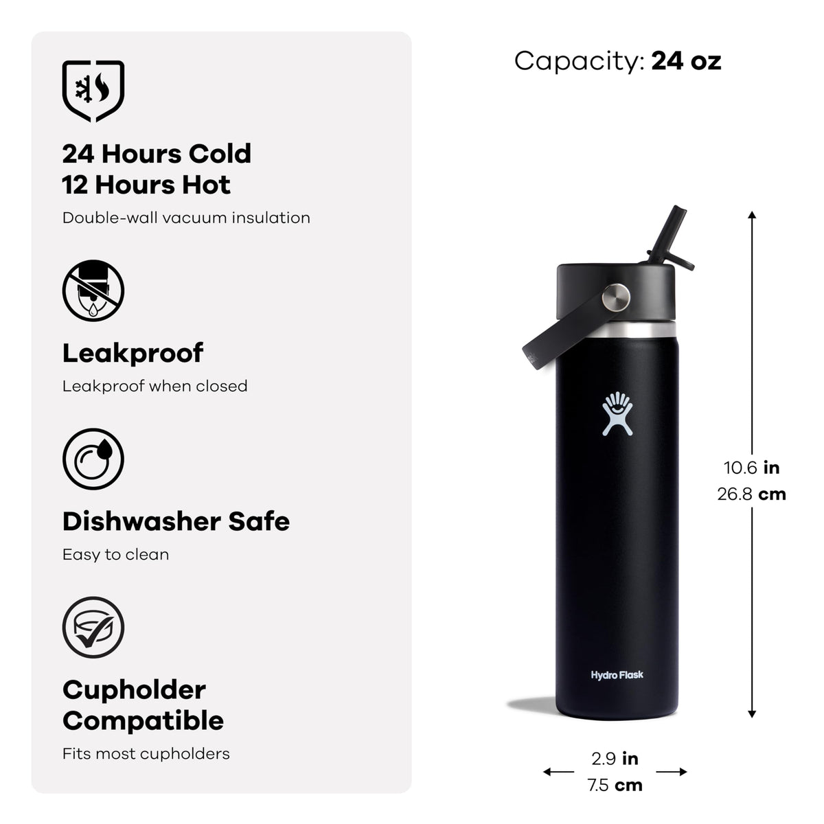 Hydro Flask Water Bottle - Insulated Stainless Steel - Wide Straw Lid, Non Spill, Leakproof in 24 Oz Indigo Blue