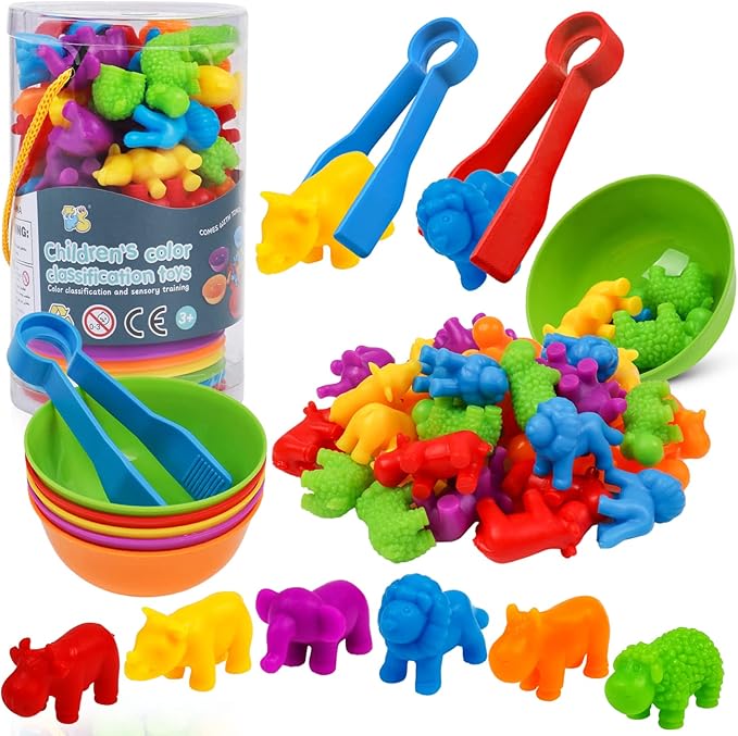Counting Animals Toy Matching Games with Sorting Bowls Sorting Toys for Toddlers Preschool Learning Activities for Math Color Sensory Montessori Fine Motor Skills Toys for 3 4 5 Years Old Boys Girls