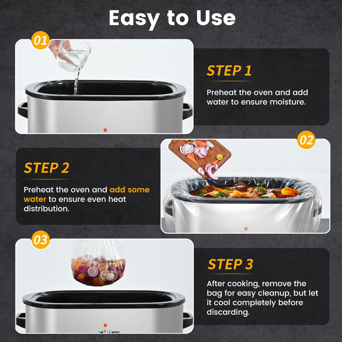 Hotensil Electric Roaster Liners & Slow Cooker Liners, 10 Count 34 x 18 Inch Universal Fit for 16-22 Quart Roasters, Mess-Free Cooking, Disposable Oven Liners for Easy Cleanup, Cooking Bag