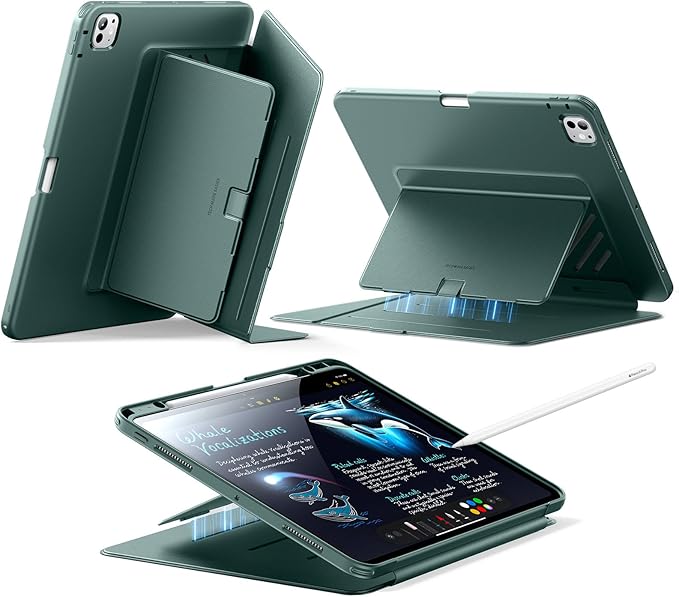 ESR for iPad Pro 13 Inch Case (M5/M4) 2025/2024, Vertical Stand Cover, Multi Stand Angles, Ultra-Stable Case with Pencil Holder, Flip Series, Green