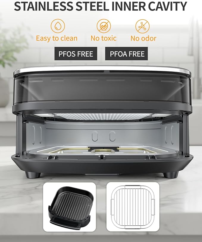 6QT Large Air Fryer, 11-in-1 Air Fryer Top & Bottom Heating, No Flip Needed