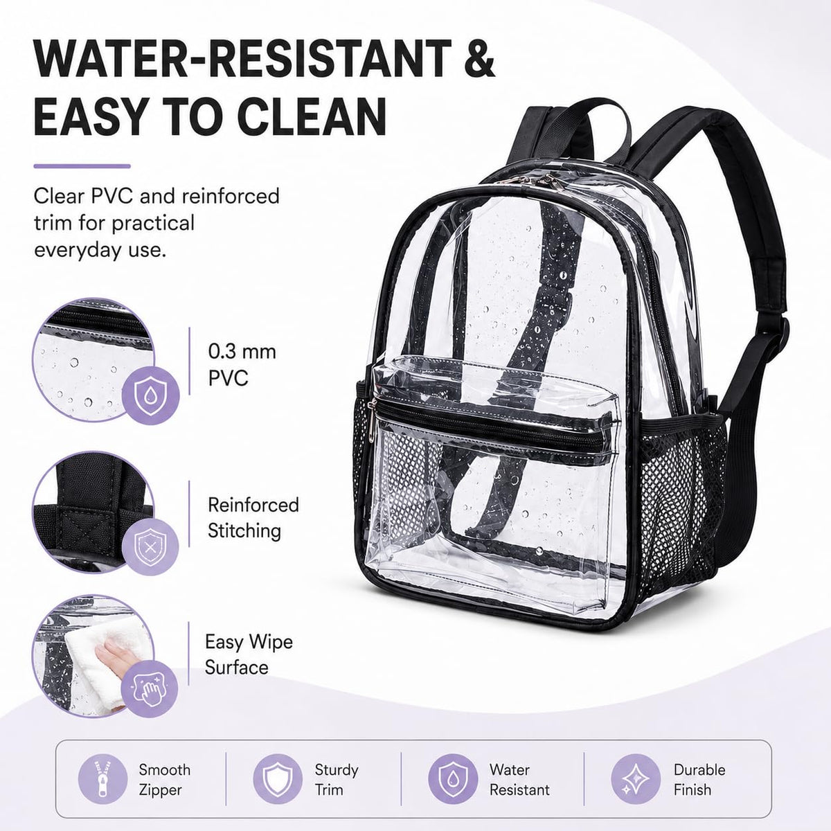 BTOOP Mini Clear Backpack for Stadium Events, 12 x 9 x 5 Inch Transparent PVC Bookbag, Fits Within Common 12x12x6 Stadium Bag Limits, for Concerts, Festivals, Women and Teens