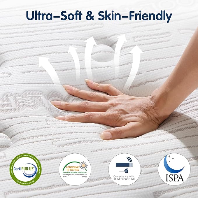 14 Inch King Mattress, Plush Hybrid Mattresses with Gel Memory Foam in a Box, Individual Pocket Springs for Pressure Relief & Motion Isolation, CertiPUR-US Certified,100-Night Trial