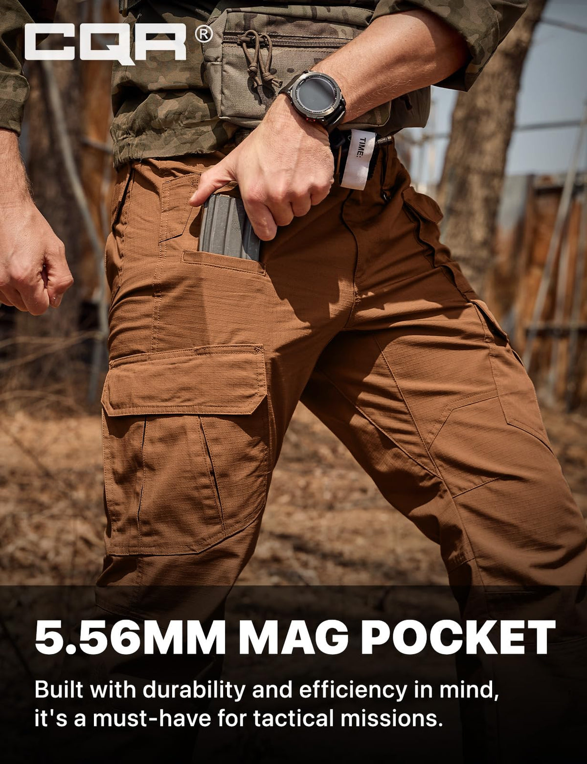 CQR Men's Tactical Pants, Water Resistant Ripstop Cargo Pants, Lightweight EDC Work Hiking Pants, Outdoor Apparel, Duratex Mag Pocket Copper Brown, 36W x 34L