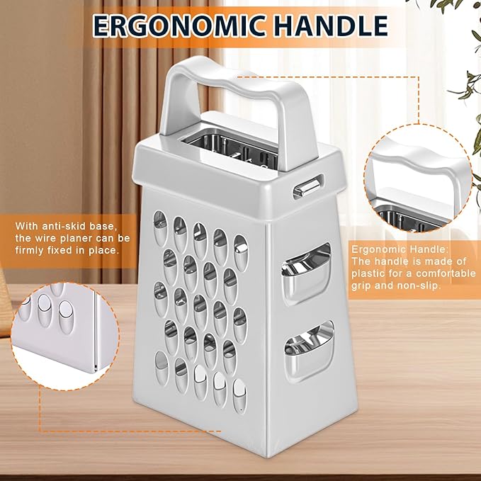 ElevateTech Mini Cheese Grater, 3 Pcs Stainless Steel Box Grater with Handle Professional Cheese Slicer Graters for Kitchen Slicer Cheeses Gingers Vegetable Dishwasher Safe (White, Grey, Black)
