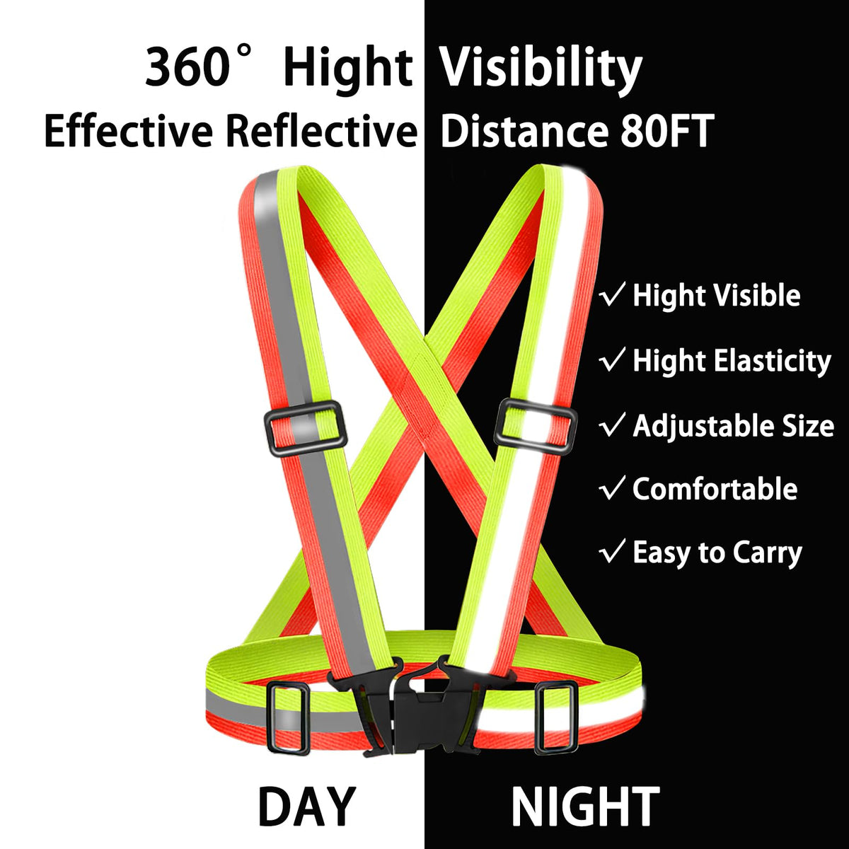 Fepdiu High Visibility Reflective Vest Safety Vest Running Reflective Gear Adjustable Reflective Vest for Walking,Jogging,Hiking,Night Cycling (Black)