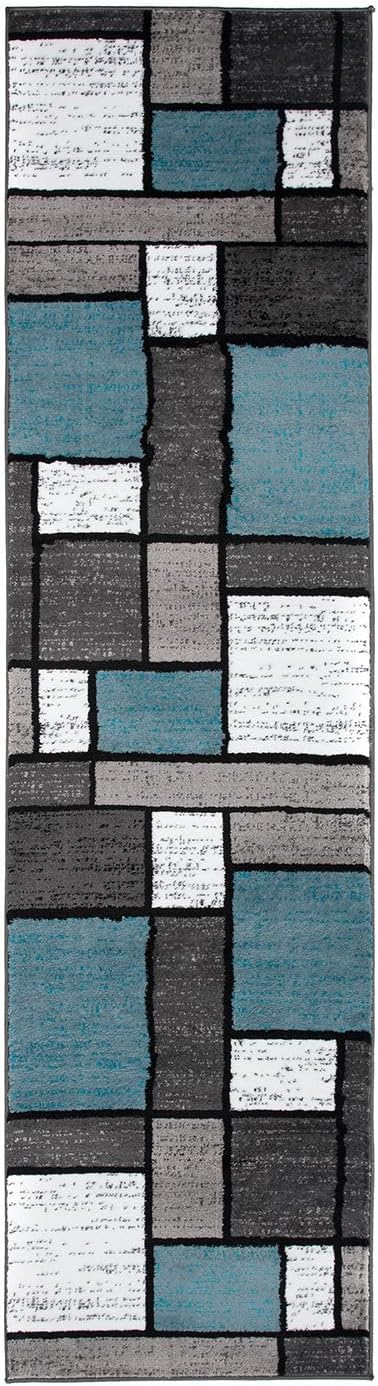Rugshop Contemporary Modern Boxes for Home Office,Living Room,Bedroom,Kitchen Non Shedding Runner Rug 2'7" x 12' Blue