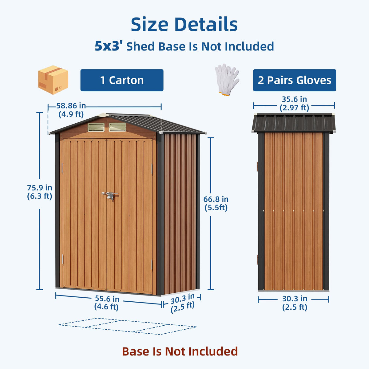 Canovire 5x3FT Outdoor Storage Shed, Metal Garden Shed with Updated Frame Structure & Double Lockable Doors, Large Tool Shed for Backyard, Patio,Lawn,Utility & Bike Storage