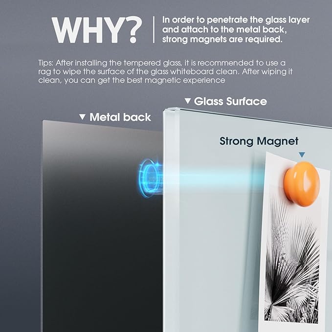 MaxGear Glass Whiteboard Tempered Magnetic Dry Erase Board 48 x 30 Inch Ultra White Frameless Wall Mounted, Office Classroom Conference Room Home Use, Includes Markers, Eraser, Magnets & Mounting Kit
