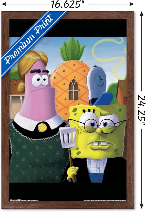 Trends International Nickelodeon Spongebob - American Gothic Wall Poster, 14.725" x 22.375", Mahogany Framed Version