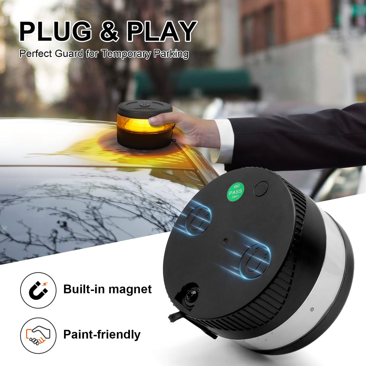 Magnetic Wireless Beacon Light, USB-C Rechargeable LED Strobe Lights for Truck, Mini Portable Flashing Emergency Safety Warning Light for Postal Car Plowing Tractor UTV Golf Cart IP67 Waterproof Amber