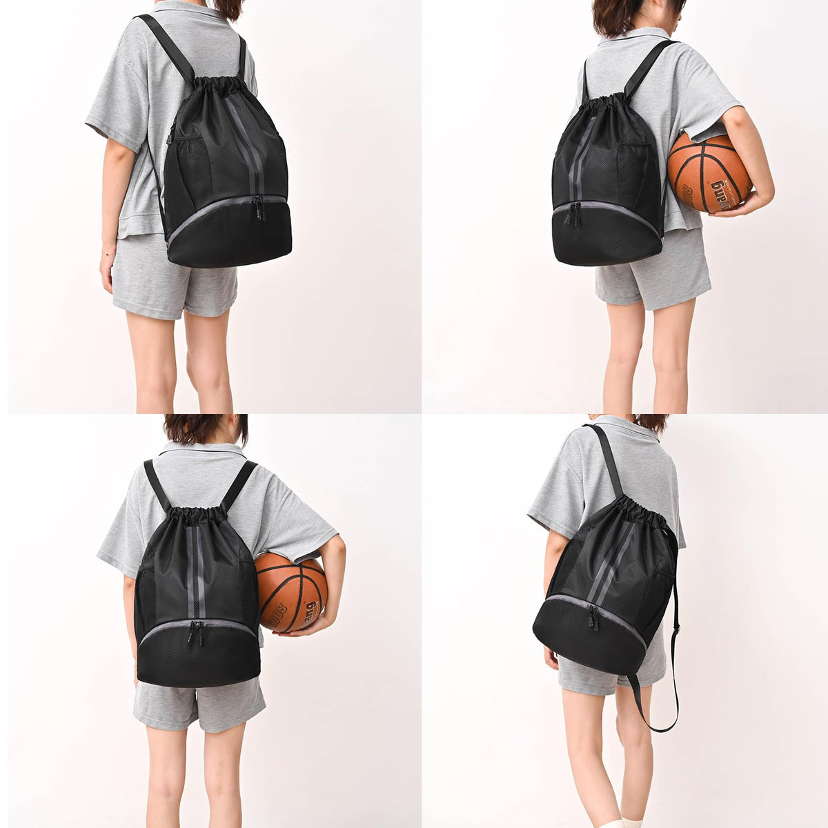 LOKAPEGY Drawstring Gym Bag for Men, Waterproof Drawstring Backpack for Women, Swim Backpack with Shoes Compartment, Pull String Sport Bag for Soccer and Basketball. (Dark Blue)