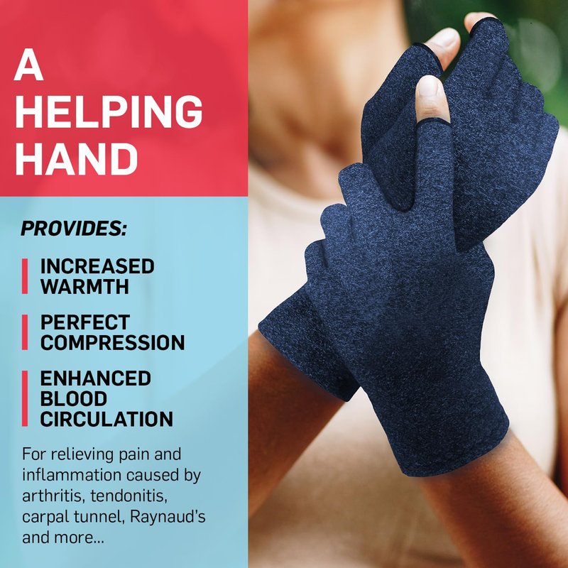 Dr. Arthritis Essentials Open-Fingertip Arthritis Gloves, Compression Gloves Ideal as Raynauds Gloves, Hand Brace for Arthritis (Navy, Large)