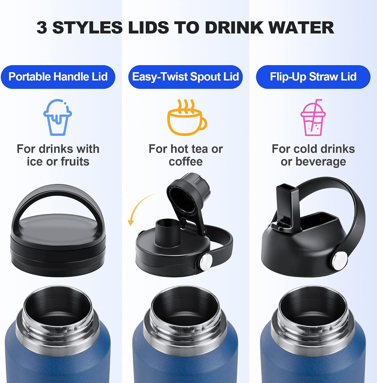 HYDROWION Water Bottle Stainless Steel,Vacuum Insulated Leak Proof Tumbler 32oz with Straw Lid, Spout Lid and Flex Cap(Cold for 48 Hrs, Hot for 24 Hrs), Fit in Any Car Cup Holder, Red