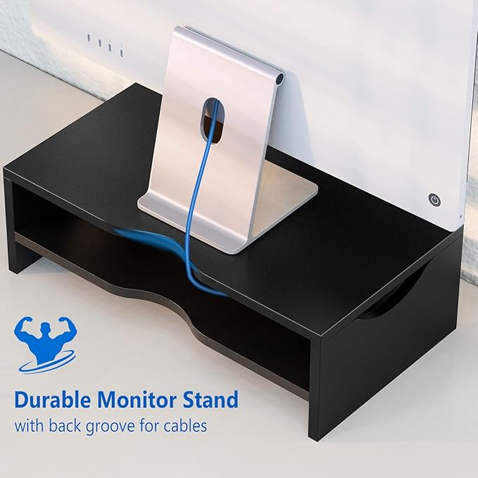 Zimilar Monitor Stand, 2-Tier Laptop Computer Monitor Stand Riser for PC, iMac, Desktop Wooden Screen Stand with Storage Organizer for Home Office