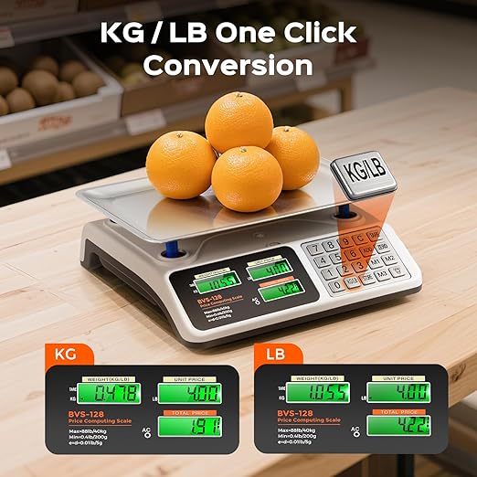 Bonvoisin Price Computing Scale 88lb/40kg Commercial Food Scale with Stainless Steel Platform & Keys, Dual LCD Display Backlight for Meat, Produce, Deli, Farmers Market, Retail