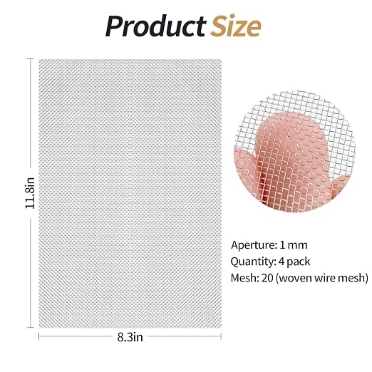 4 Pack 304 Wire Mesh Screen, 11.8"X8.2" Heat-Resisting Metal Mesh, 20 Mesh