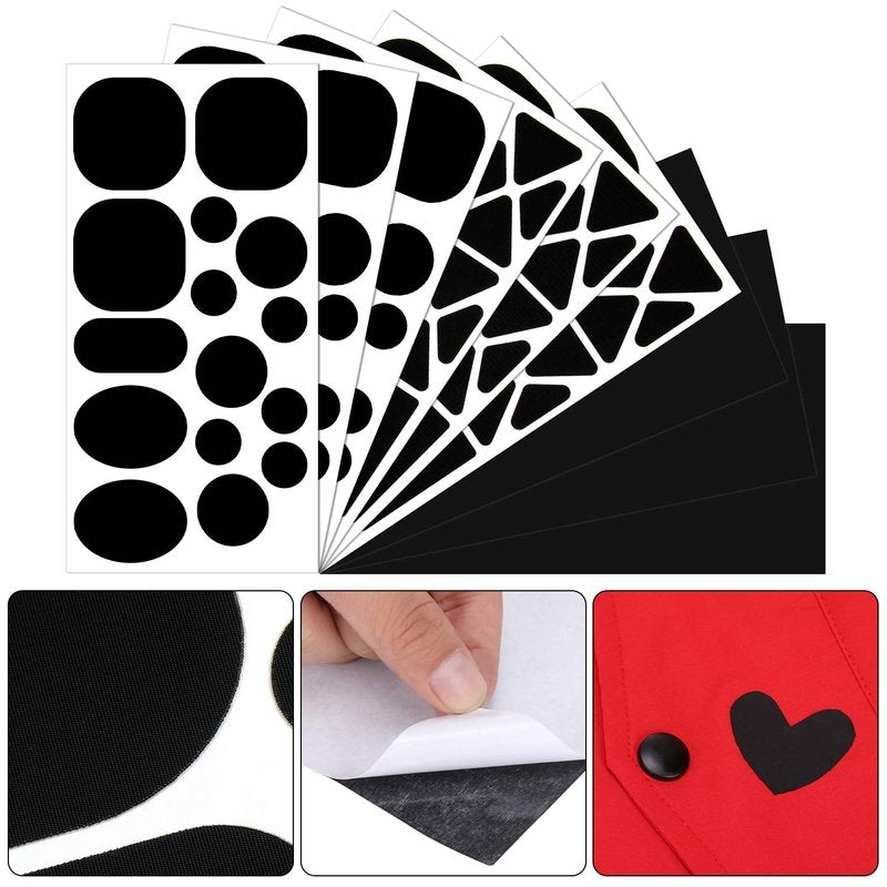 9 Sheets 96 Pcs Nylon Repair Patches Self Adhesive Patch Different Size and Shapes Clothes Waterproof Lightweight Clothing Fabric Repair Patch for Down Jacket, Tent Clothes, Outerwear(Black)