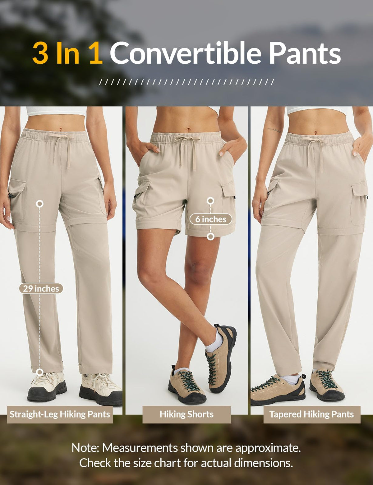 baleaf Women's Hiking Pants 29'' Convertible Zip-Off Pants with 6 Pockets Water Resistant Lightweight Quick Dry UPF 50+ Khaki L