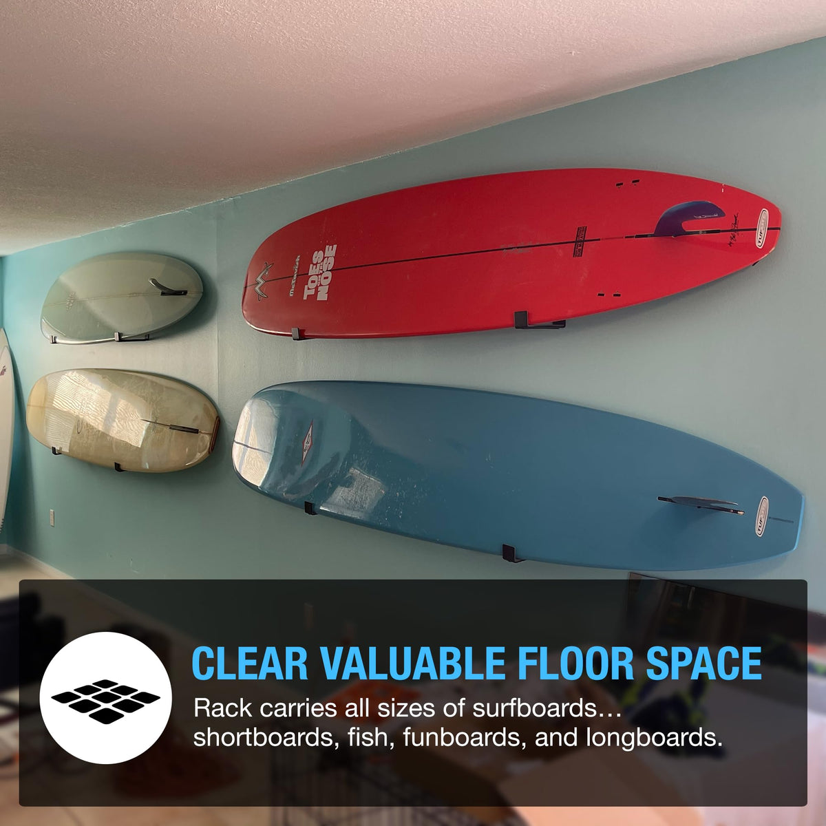 Ho Stevie! Surfboard Wall Mount - Strong Racks Hold Any Size Surfboard - Easy To Install (Hardware Included) - Felt Padding Protects Your Surfboard