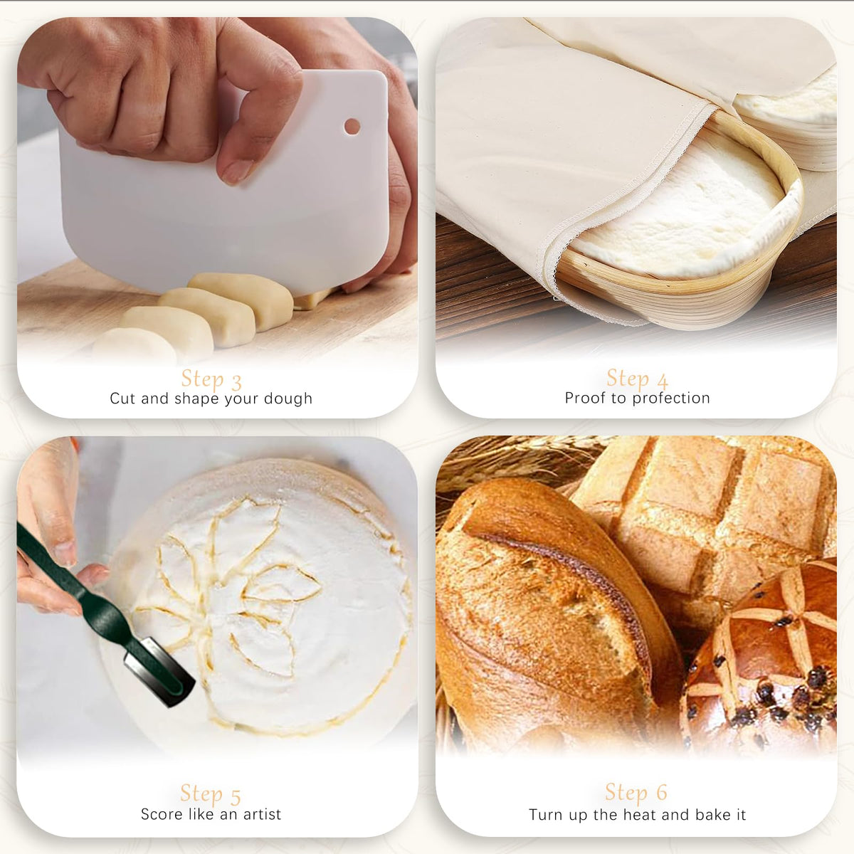 Fubiu Natural Unbleached Banneton, Sourdough Bread Proofing Basket Kit, 2x 10 Inch Oval Basket with BreadMaking Baking Supplies Tools, Banneton Basket Gift Set - Primary Color