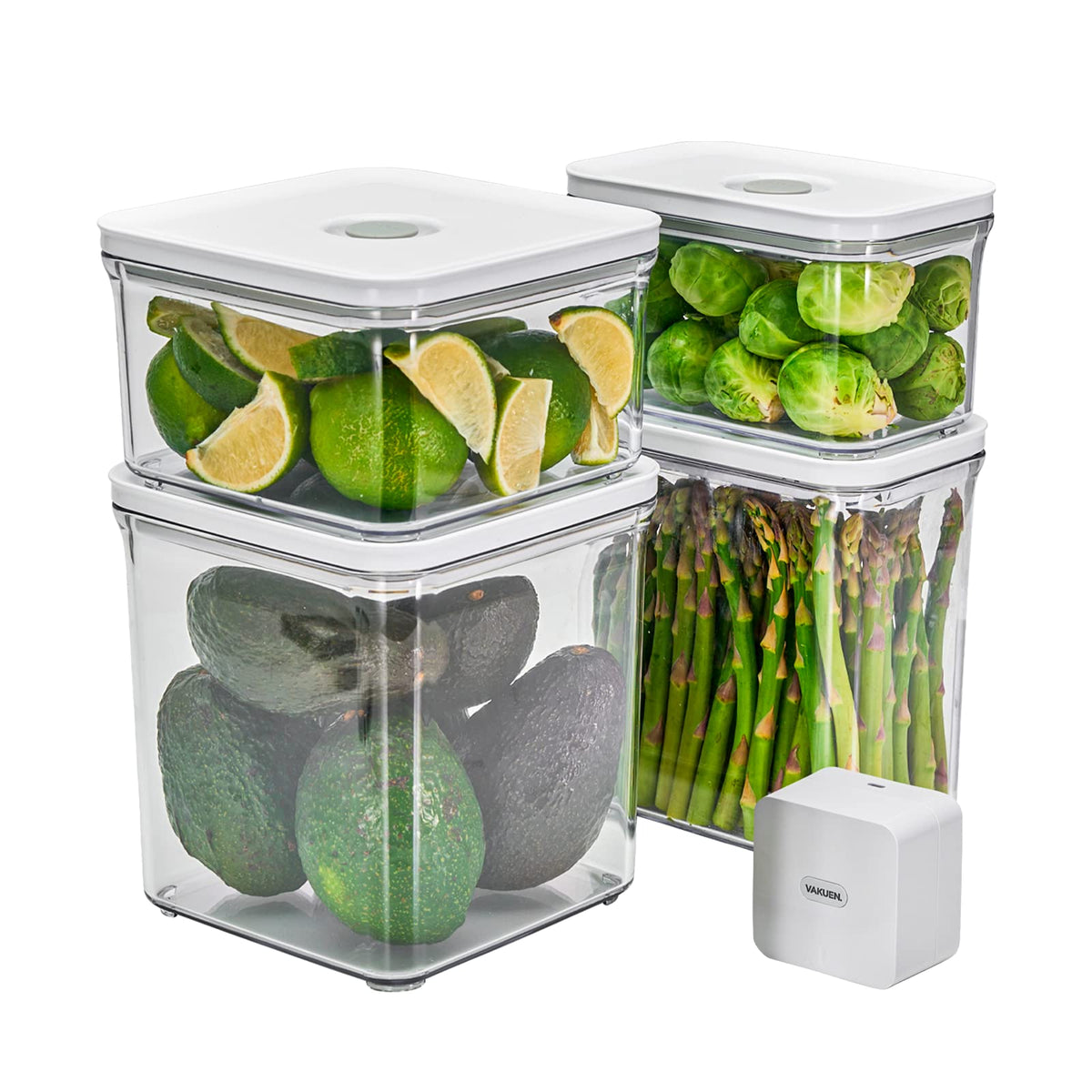 VAKUEN Premium Airtight Food Storage Container. Meal Prep 0.85qt 5pc/Set. 4pcs Container and Vacuum Sealer. Patented Double Silicone Lining, 100% Leak Proof, BPA-FREE
