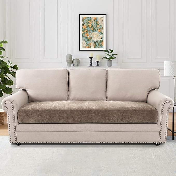 H.VERSAILTEX Stretch Chenille Couch Covers for 3 Cushion Couch Sofa Thick Soft Individual Couch Cushion Covers Replacement Couch Cover 3 Cushion Sofa(3 Seater Sofa Cushion Cover,Taupe)