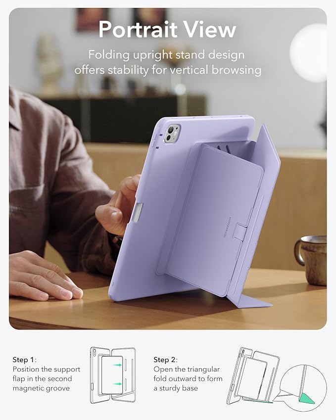 ESR for iPad Pro 11 Inch Case (M5/M4) 2025/2024, Vertical Stand Cover, Multi Stand Angles, Ultra-Stable Case with Pencil Holder, Flip Series, Purple