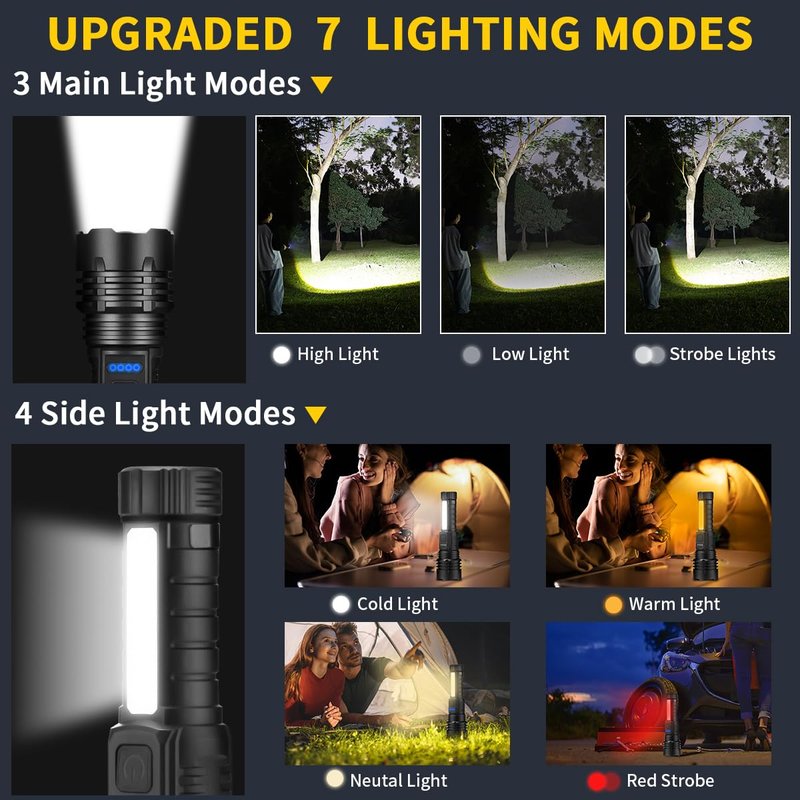 ZioeYiue Rechargeable Flashlights High Lumens, 7Mode Super Bright Flashlight Powerful, Adjustable Tactical Flash Light High Powered, LED Flashlights for Home Emergency Hunting Camping Essentials Gear