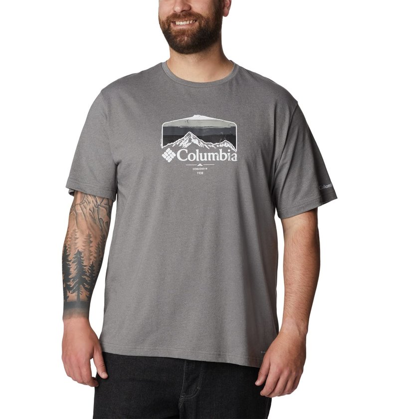 Columbia Men's Thistletown Hills Graphic Short Sleeve, City Grey Heather/Hikers Graphic, 3X Big