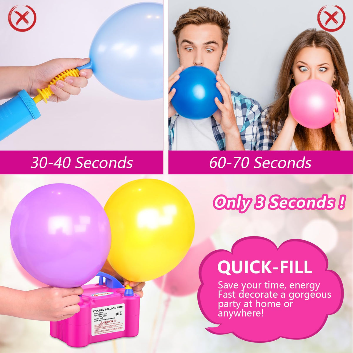 IDAODAN Electric Balloon Pump, Portable Electric Balloon Blower Machine Inflator Air Pump for Party Decorations