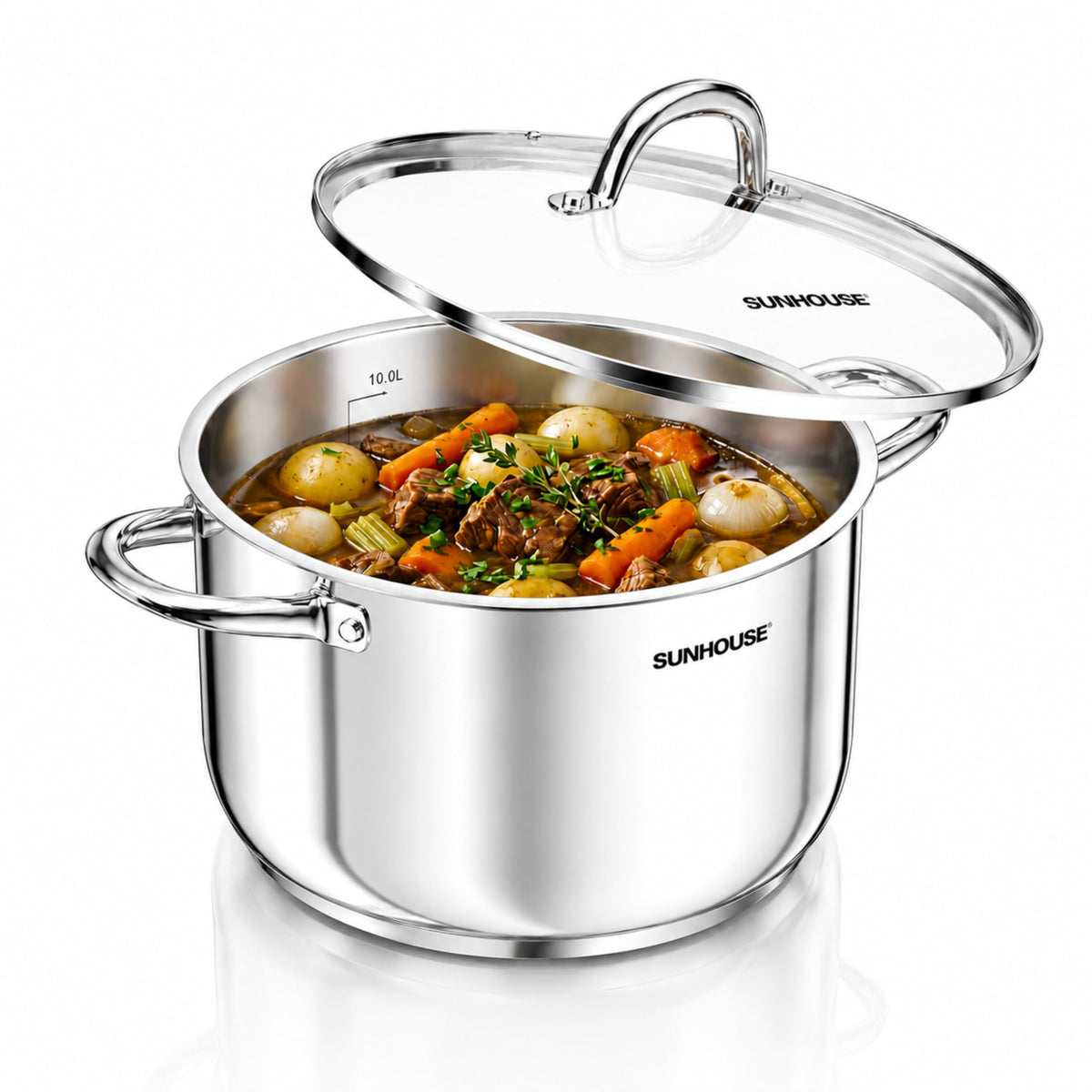 Sunhouse: Stainless Steel Stock Pot - 11 Quart - Tempered Glass Lid, 3-Ply Bottom, Soup-Pasta-Food, Boil-Simmer, All Cooktops, Dishwasher & Oven Safe
