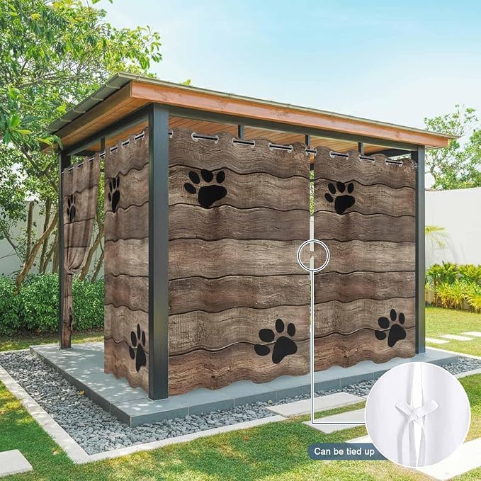 Wood Grain Outdoor Curtains for Patio Claws Animals Wooden Brown Vintage