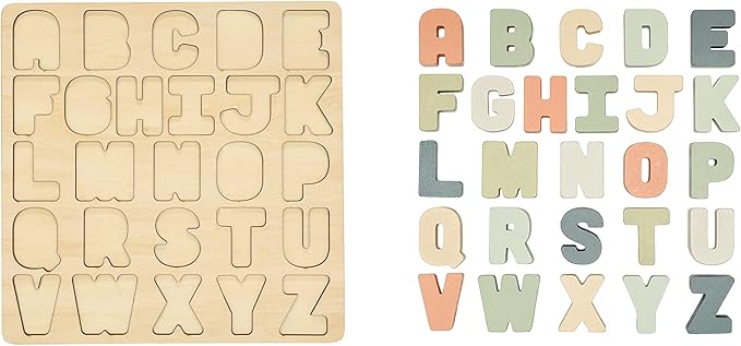 Pearhead Wooden Alphabet Puzzle, ABC Learning Toy for Toddlers, Montessori Educational Play, Spring Easter Basket Gift
