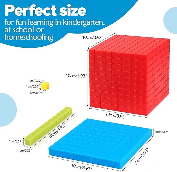 Torlam 131 PCS Base Ten Blocks for Math - Place Value Blocks, Plastic Base 10 Math Manipulatives 1st Grade, Math Counters, Math Cubes, Counting Cubes for Kids Kindergarten Math
