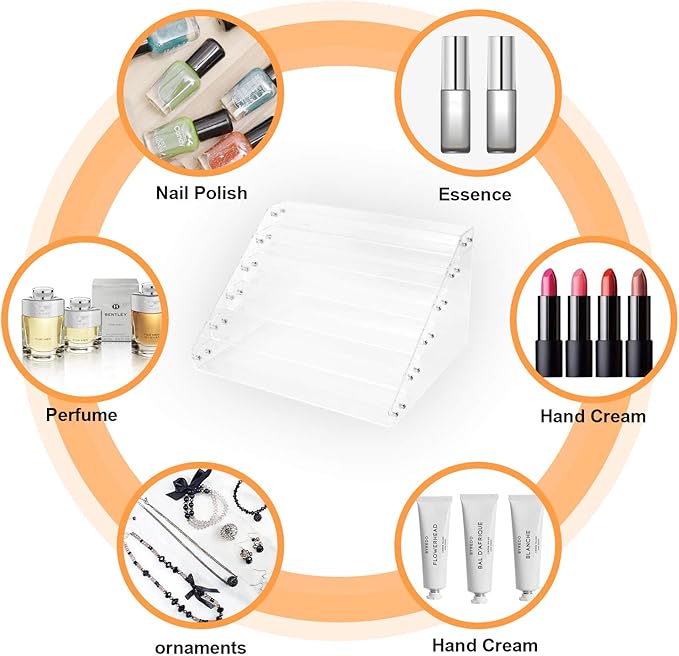 Clear Nail Polish Paint Organizer Holder Rack Shelf 6 Tier Acrylic Tattoo Ink Essential Oil Display Stand Holds Up to 48-96 Bottles for Table (Fit 1-2oz Bottles)