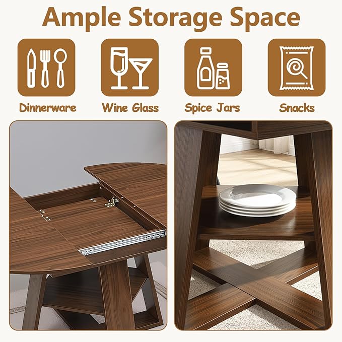 Round Dining Table for 4-8 People, 43.3"-59" Oval Dining Table Space Saving, Expandable Kitchen Table with Smooth Glide Mechanism Modern Design & Wood Base for Small Space (Walnut)