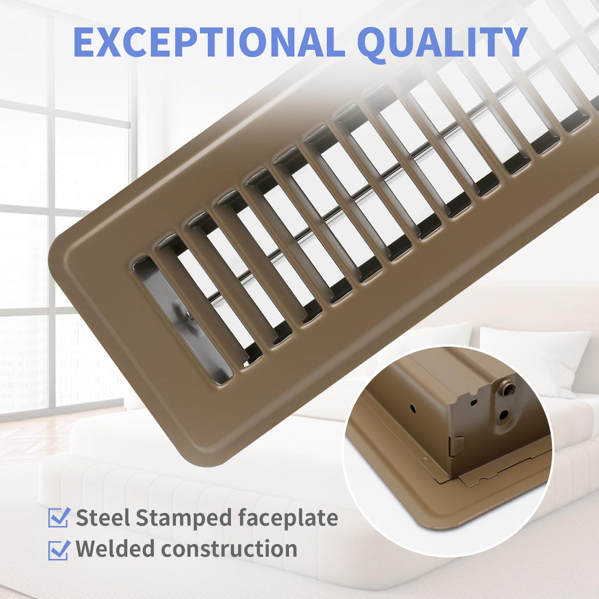 Howeall 2 Pack 2" x 10" Floor Register - Heavy Duty Steel Walkable Floor Vents - Easy Adjust Air Supply Lever - Vent Covers for Home (Brown)