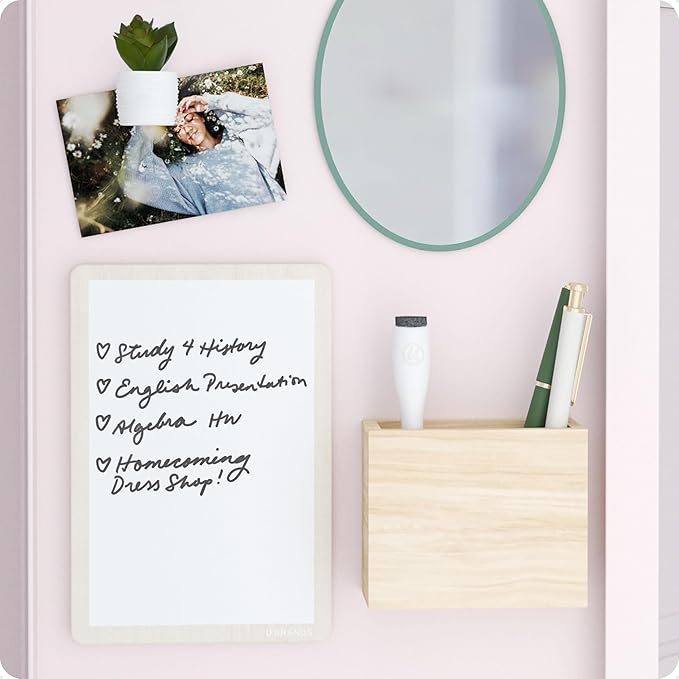 U Brands Magnetic Locker Garden Accessory and Decorating Kit, Back to School Essentials, Boho/Sage, 5 Piece, Mirror, Cup, and More