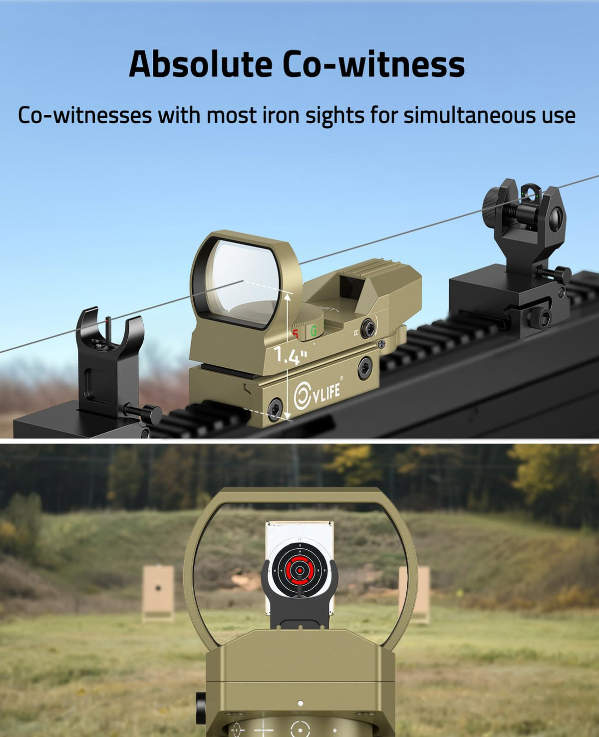 CVLIFE 1X22X33 Red Green Dot Sight, Reflex Sight for 20mm Picatinny Rail, Sand