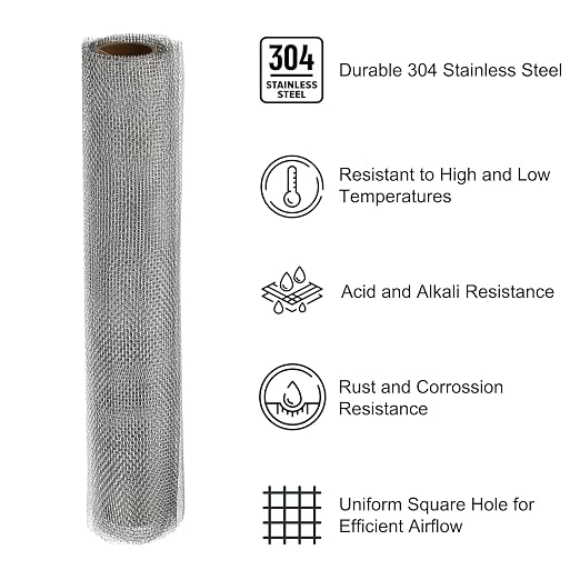 PATIKIL 40" L x 16" W Woven Wire Mesh, 16 Mesh 304 Stainless Steel Air Vent