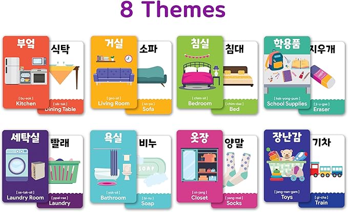 2-Pack Gift Set Korean Alphabet Flashcards for Toddlers, Preschoolers & Beginners | Hangul, Numbers, Colors, Shapes, + 196 Common Household Items Vocabulary